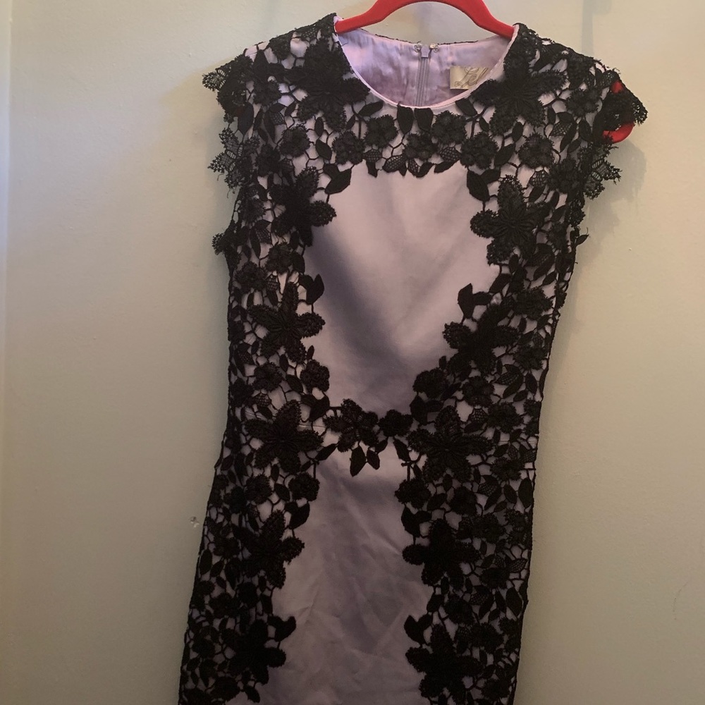 Lela Rose Purple & Black Flower Side Lace Dress